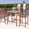 thumbnail image 3 of Giantex 3PCS Bar Set, Outdoor Acacia Wood Dining Set, Spacious Tabletop, Comfortable Backrest, Suitable for Sunroom, Backyard, Balcony, Space-Saving Design, 3 of 10