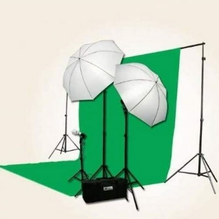 Image of 3 Point Chromakey Green Screen Video Lighting Kit 10 x 12ft Green Chromakey Backdrop Screen Studio Light Kit