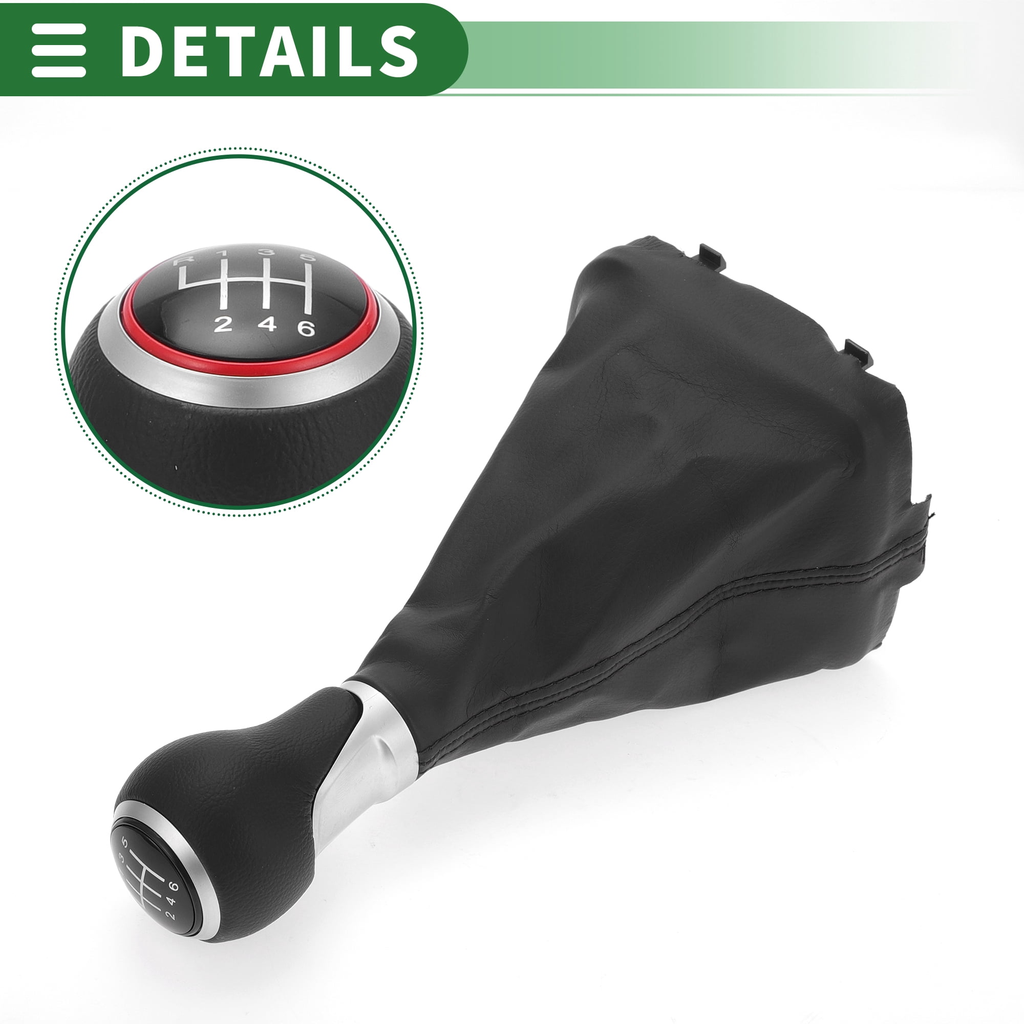 Unique Bargains Gear Shift Knob with Cover 6 Speed Manual Stick Shifter for Audi A3 03-13 Faux Leather Matte Red Black