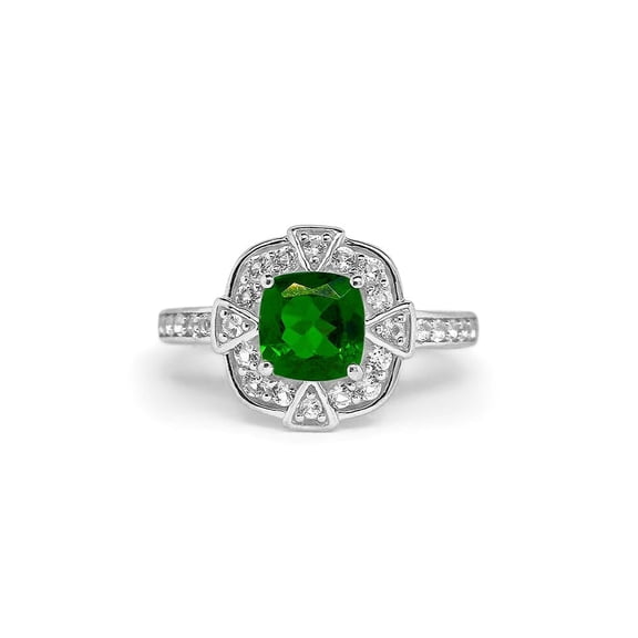 1.36 Carat Genuine Chrome Diopside & White Topaz Ring in Sterling Silver