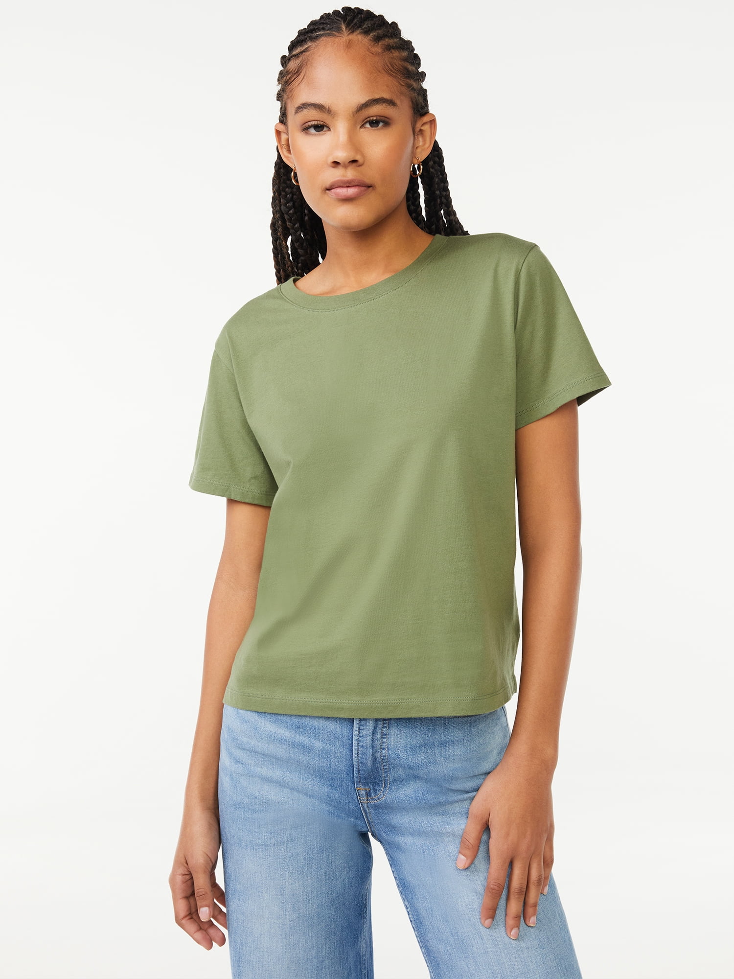 Free Assembly Women's Boxy Cropped Tee with Short Sleeves - Walmart.com