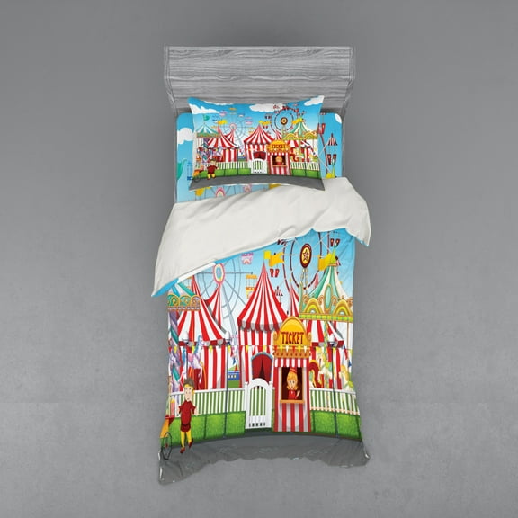 Ambesonne Landscape Bedding Set 3 Pcs, Carnival Many Rides, Twin, Multicolor