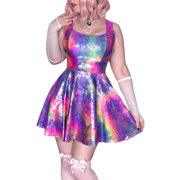 Txlixc Medias de mujer Vestido de club sin mangas Lentejuelas de cuello cuadrado / Arco iris / En forma de corazón / Vestido SIRENE Txlixc moda