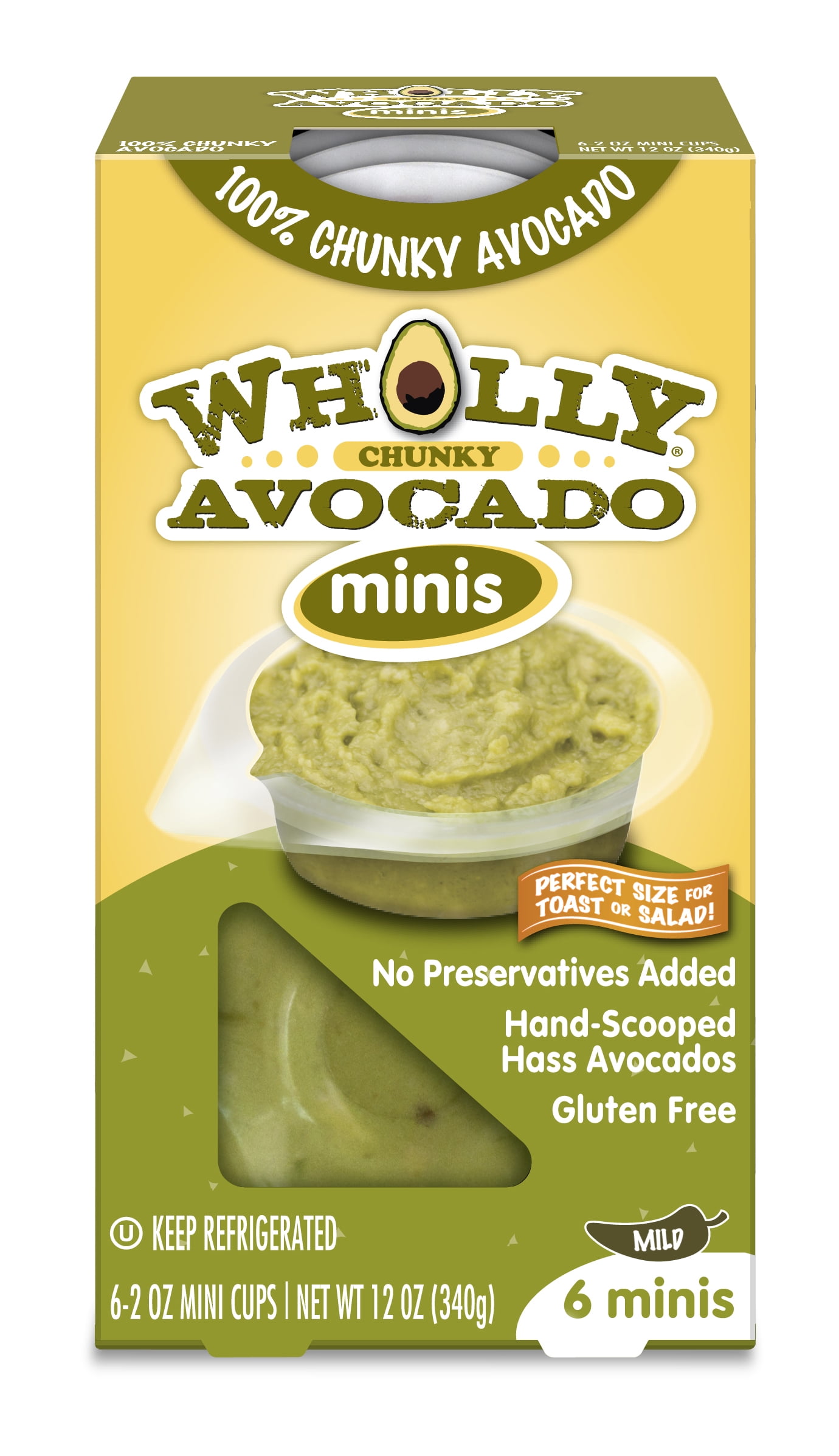 Wholly Guacamole Minis Chunky Avocado Mild, 6 count, 2 oz