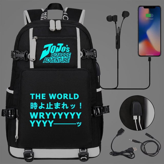 Jojo Bizarre Adventure bolsa de libros luminosa mochilas escolares impermeables Mochila para portatil con carga USB Mochila de Viaje Unisex