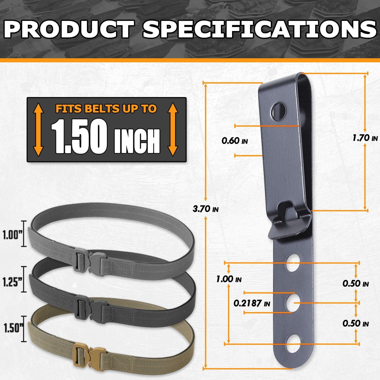 HolsterSmith Universal Metal Belt Clip for Holster Making - (Model 5) - (3-Hole) - (Tactical Black) - (w/SPTHA Mounting Hardware) - (2 Pack)