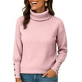 thumbnail image 5 of Women's Turtleneck Sweaters Fall Fitted Long Sleeve Pullover Sweater Ribbed Knit Basic Tops Pink XL, 5 of 5