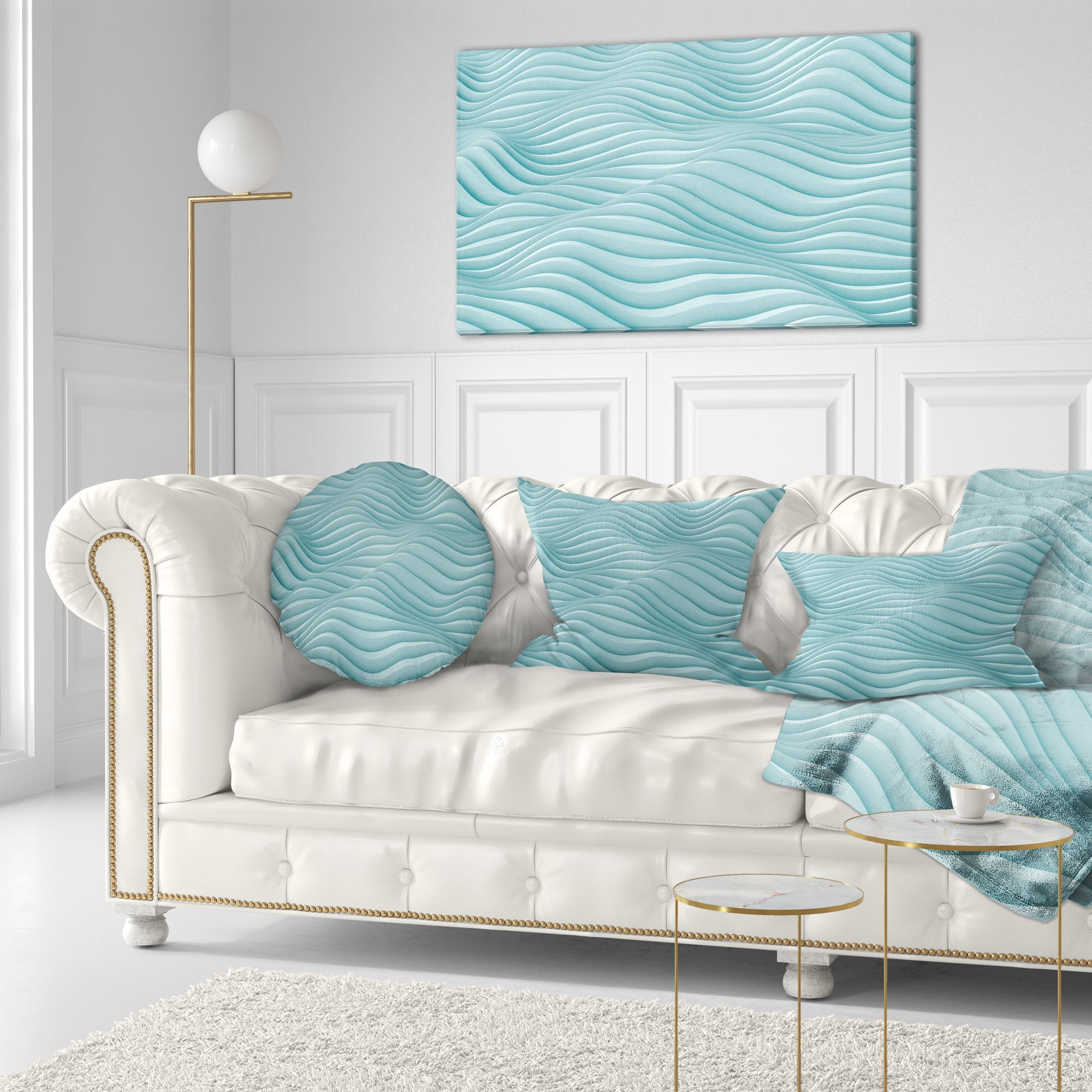 Designart Fractal Rippled Blue 3D Waves - Contemporary Throw Pillow - 12x20