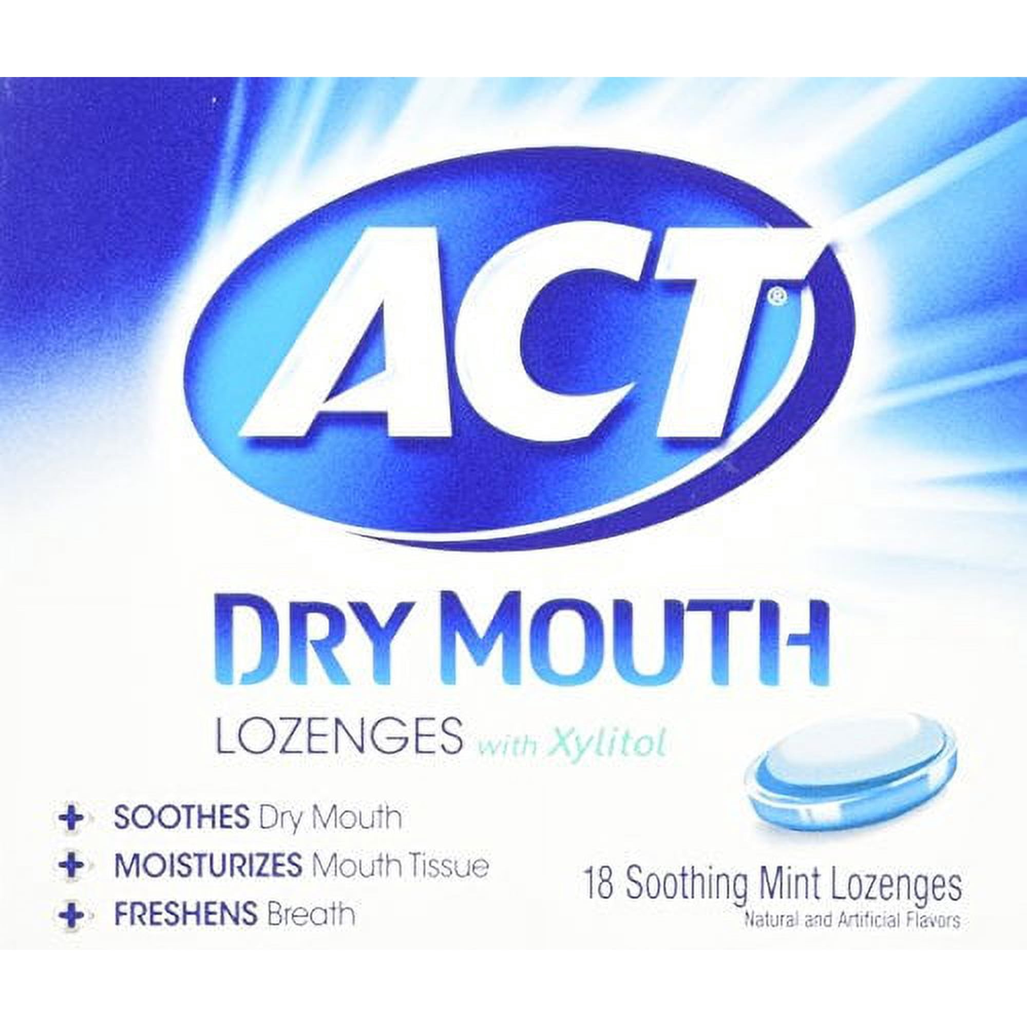 Act Dry Mouth Lozenges With Xylitol, Soothing Mint, 18 Lozenges