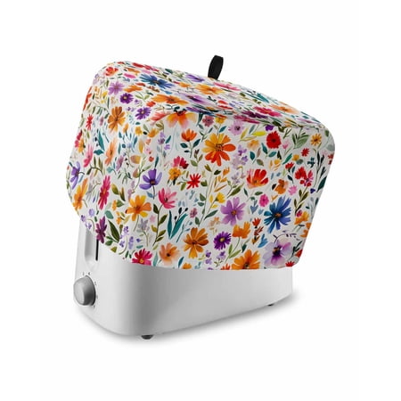 Fsddascl Purple Yellow Floral Small Toaster Cover 2 Slice Kitchen Appliance Covers Spring Wildflower Pastoral Farmhouse Toaster Oven Cover with Loop Bread Machine Cover Polyester Dust Cover