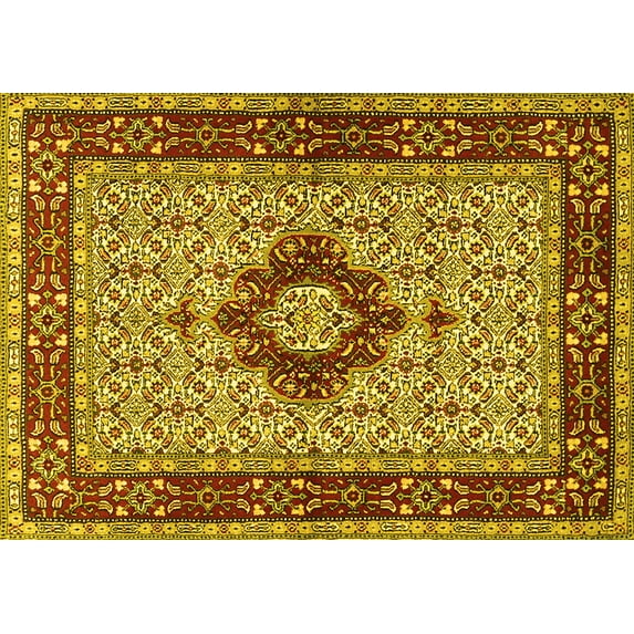 Ahgly Company Machine Washable Indoor Rectangle Persian Yellow Traditional Area Rugs, 2' x 4'