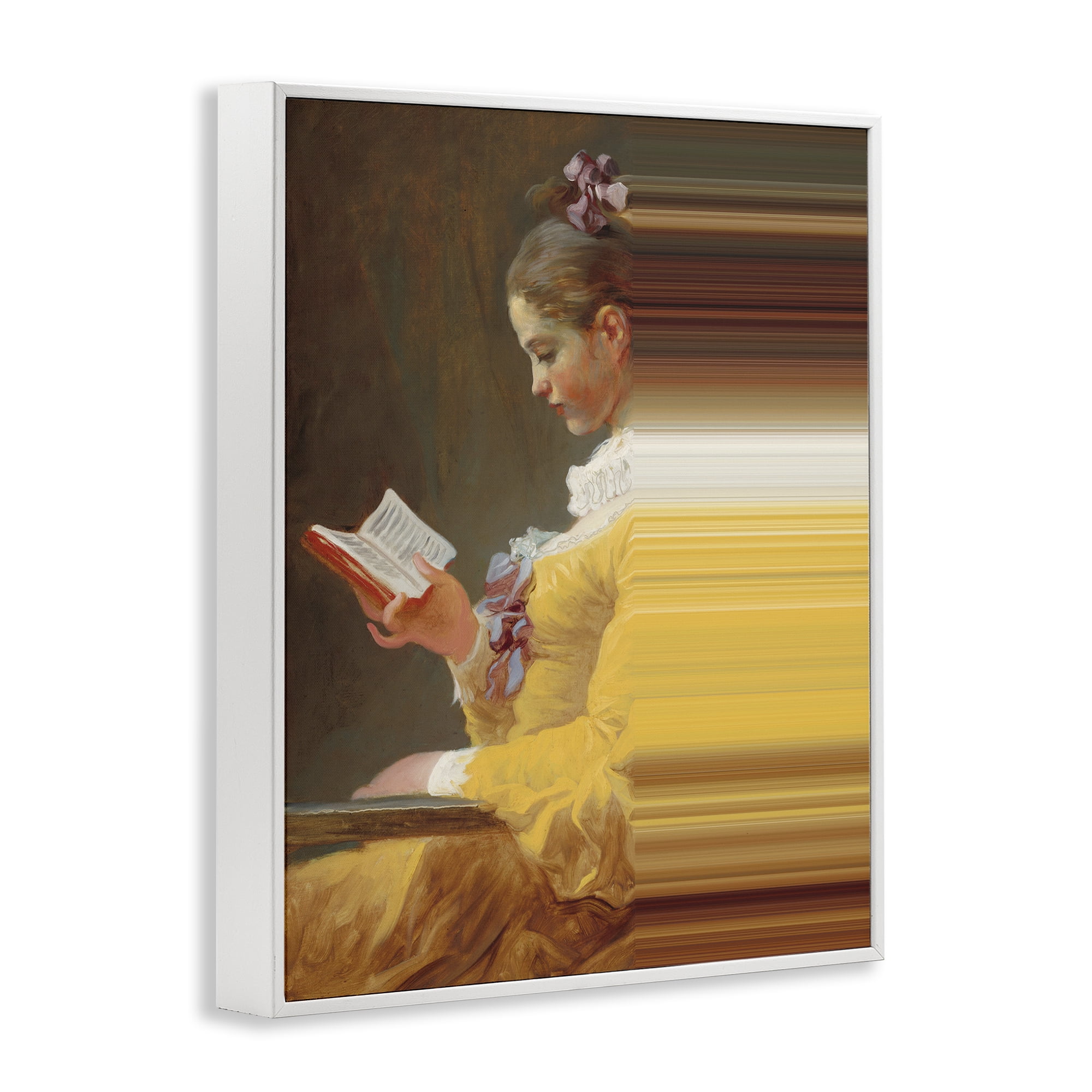 Vintage Lady Reading with Gradient Streaks White Framed Giclee Art, design by Seven Trees Design