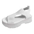 thumbnail image 6 of Womens Platform Sandals Cutout Knitted Mesh Slip on Walking Shoes Summer Comfy Breathable Beach Dress Shoes White Size 7, 6 of 6