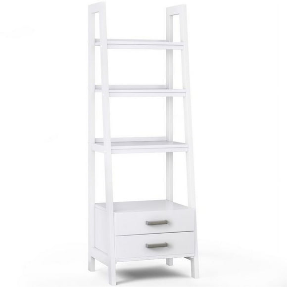Pemberly Row Modern 4 Shelf Soild Wood Ladder Bookcase in White