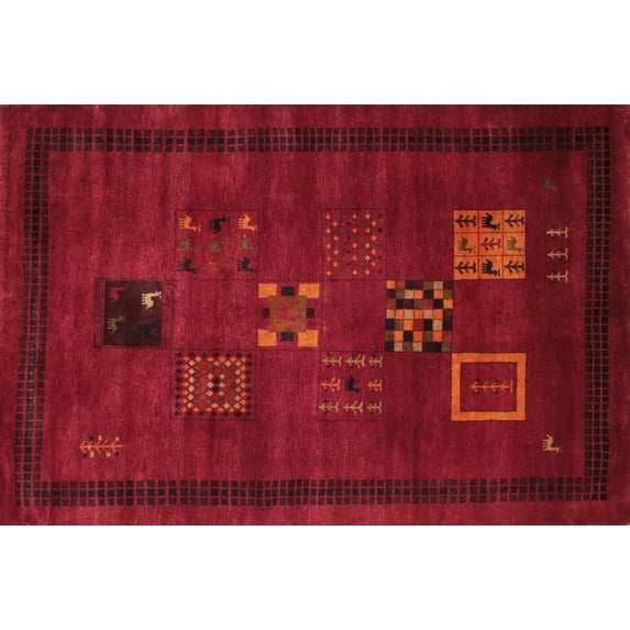 Ahgly Company Machine Washable Indoor Rectangle Contemporary Saffron Red Area Rugs, 8' x 10'