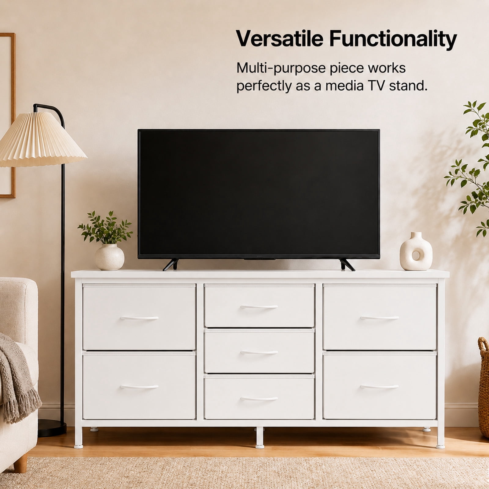 Alvantor 7 Drawer Fabric Dresser, Clothes Organizer Storage Tower for Bedroom, Chest of Drawers with Wooden Top, Metal Frame for Bedroom TV Stand