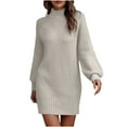 thumbnail image 3 of Oksale Knit Dresses for Women Trendy Mock Neck Mini Dress Loose Long Sleeve Sweater Dresses Solid Color Fall Dress 2025 Soft Cozy Dress Beige S, 3 of 7