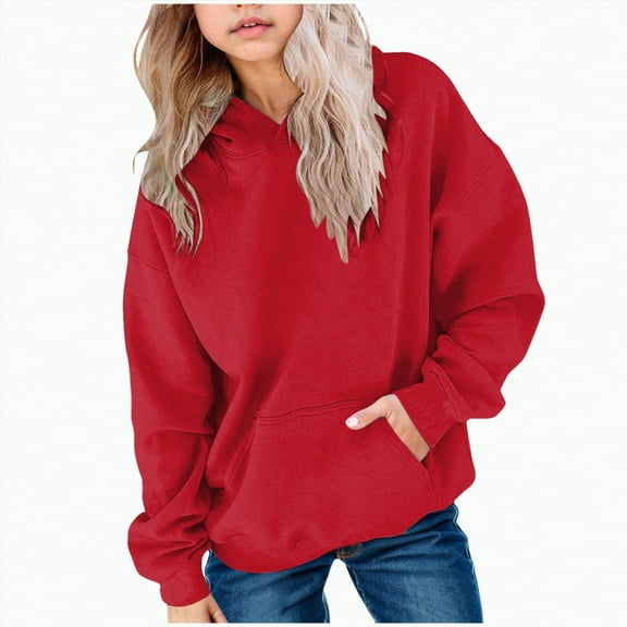 UAYOTSE Teen Girls Cute Trendy Youth Long Sleeve Oversized Hooded Sweatshirts Tween Tops Winter Preppy Clothes(Style10-Red,11-12 Years)