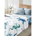 thumbnail image 4 of Blue Green Sea Turtle California King Size Flat Sheet, Wrinkleproof & Fadeproof Cooling Flat Bed Sheet Only, Summer Ocean Coral Fish Seahorse Breathable Soft Bedding Top Sheets 108 x 98 Inches, 4 of 8