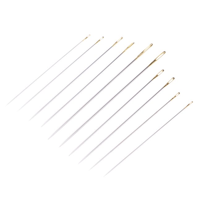 10 piezas de agujas de varios tamaños, 1 * 57 mm, 0,8 * 51 mm, 0,7 * 47 mm, 0,6 * 46,5 mm Hugo Conjunto de agujas de coser a mano