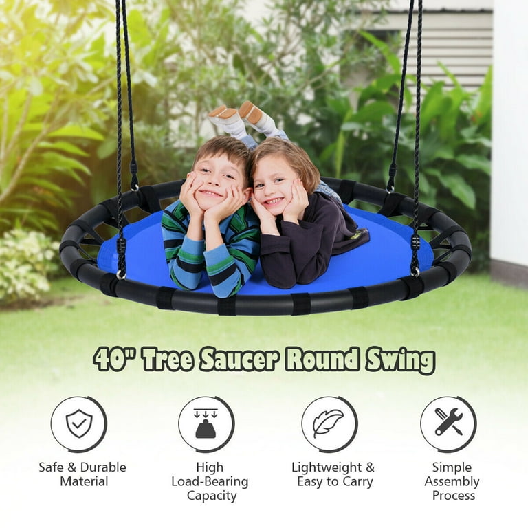 Gymax 40 Flying Saucer Round Tree Swing Kids Play Set w Adjustable Ropes Outdoor Blue