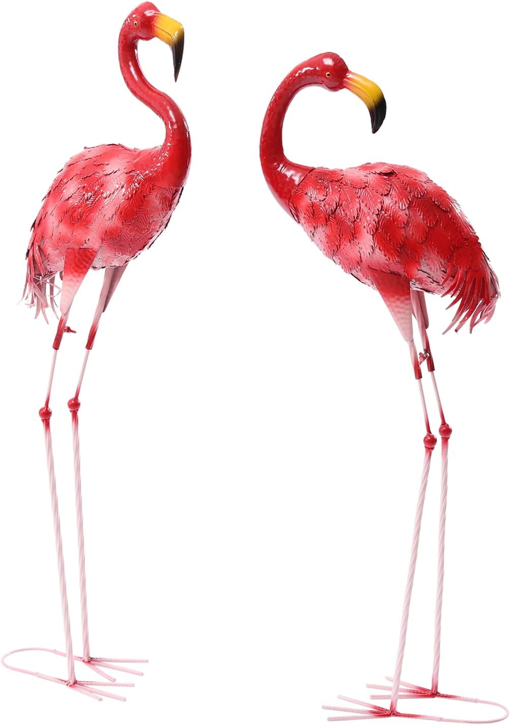 2Pcs Metal Flamingo Garden Statues Red and Pink Flamingo Sculptures Flamingo Figurine Set Yard Art Outdoor Sculptures for Home Patio Lawn Backyard Decor