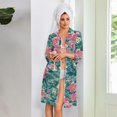 thumbnail image 3 of Robes for Women Zipper Lightweight 3/4 Sleeve Bathrobes for Women Zipper Front Knee Length Vintage Floral Print Fashion Pajama Sleepwear with Pockets Dark Green XL, 3 of 4