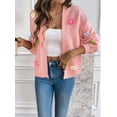 thumbnail image 5 of Women'S Cropped Cardigan Sweaters Boho Crochet Floral Embroidery Oversized Open Front Knit Sweater Outwear Pink XL, 5 of 9