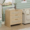 thumbnail image 2 of Rattan Nightstand 3 Drawers, 22.8" Wide Curved Wooden Bedside Table, Modern Storage for Bedroom, Natural Oak., 2 of 10