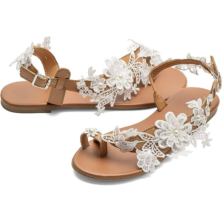 Floral embellished toe ring casual sandals new arrivals