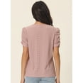 thumbnail image 4 of Unique Bargains Women's Ruched Short Sleeve Eyelet Dressy Crewneck Blouses T Shirts S Dusty Pink, 4 of 6