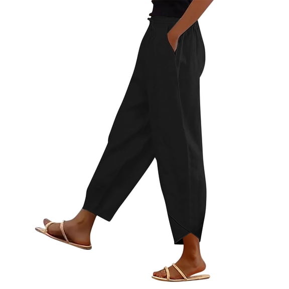 Outfmvch linen pants women High Waisted Wide Leg 2026 Summer Gauze Gauchos for Women Beach Vacation Clothes Straight Leg Lounge Paper Bag Pants Women Gauze Pants Women Flowy Pants Black L