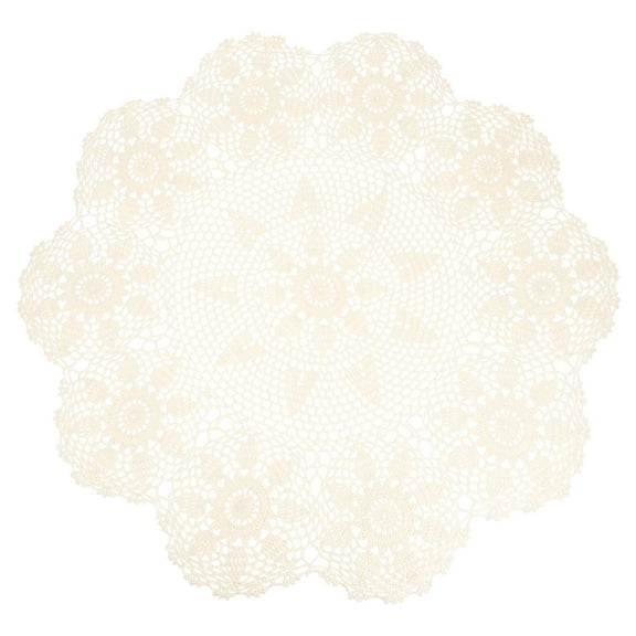 Handmade Crochet Tablecloth, 26inch Round Bauhinia Lace Table Cover, Beige