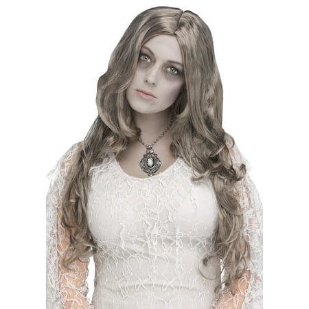 Ghost Spirited Silver Lady Ghostly Haunted Long Wavy Hair Wig Costume