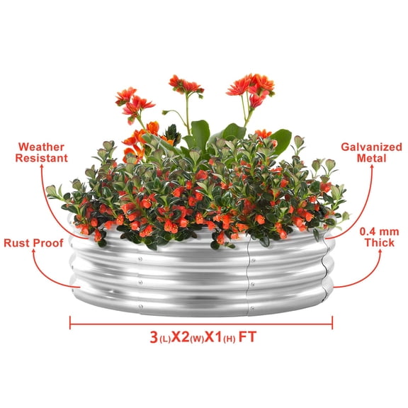 Galvanised Raised Garden Bed, Round Raised Garden Bed, Fire Rated (3ft x 2ft x 1ft)