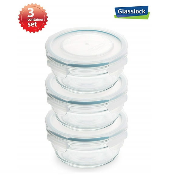 Glasslock Anti Spill Airtight Oven Safe Round Food Storage 3 Container Set (0.73cups/173ml)