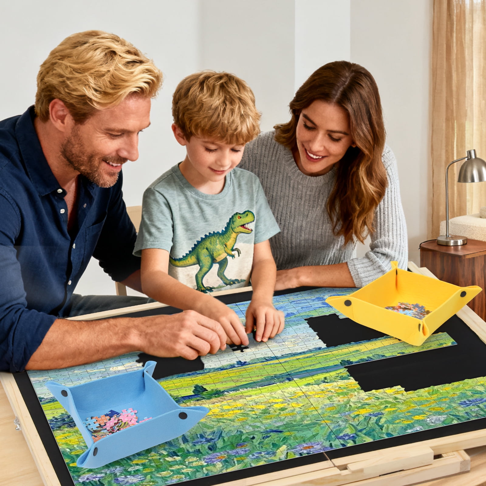 Foldable Puzzle Board 1500 Pieces, Rotating & Tilting Jigsaw Puzzle Board with 4 Non-Woven Drawers, 26x35.8'' Wooden Puzzle Table, Portable Board GameTable for Adults, Birthday Gift for Mom
