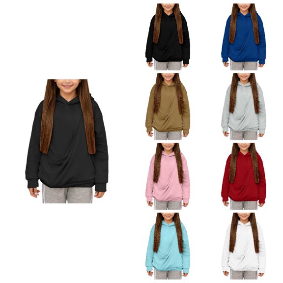 XEGLSBU Girls Hoodies Solid Color Pullover Sweatshirts with Hood and Front Pocket Long Sleeve Casual Fall Winter Wear Dark Gray Size 9-10 Years