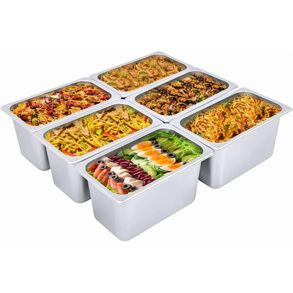 6 Pack Stainless Steel Food Pan, Restaurant Pans, Commercial Hotel Cookware, for Hotel/Home Food Buffet Supplies, 10.4 * 6.3 * 6inch