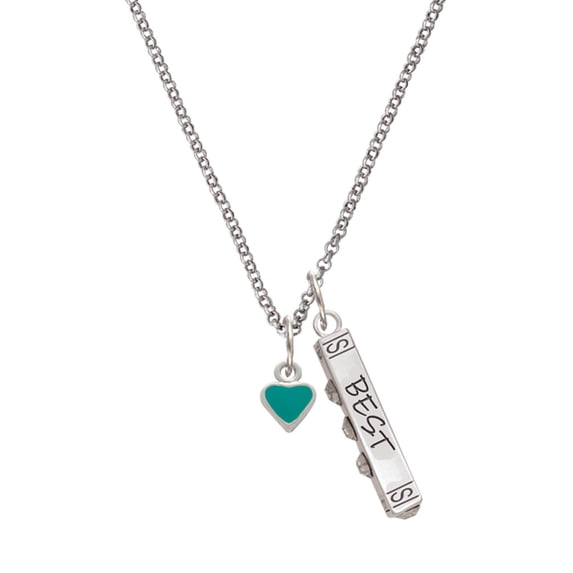 Delight Jewelry Silvertone Mini Two Sided Teal Heart Silvertone Best Friends Forever Bar Charm Necklace, 23"
