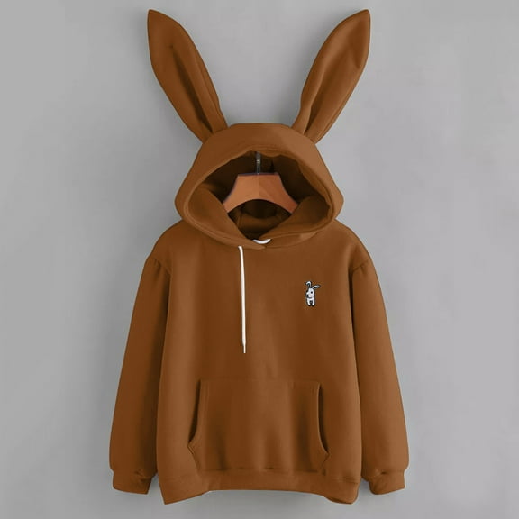 AOOCHASLIY Women Fall Tops Womens Long Sleeve Rabbit Hoodie Sweatshirt Pullover Tops Blouse
