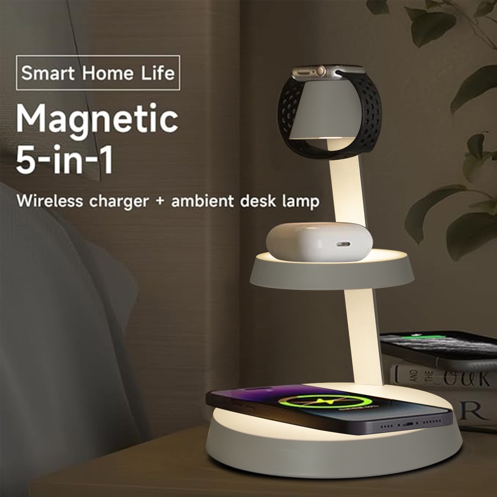 3-in-1 Magnetic Wireless Charger & Desk Lamp, 15W Fast Charging Station for Apple multi-device, Suitable for home bedroom and study