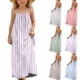 thumbnail image 2 of MKOSPLRT Striped Backless Cami Dress for Girl Spaghetti Strap Sleeveless Casual Maxi Dress Beach Vacation Summer Dress Vestido De Tirantes Gray 5-6 Years, 2 of 10