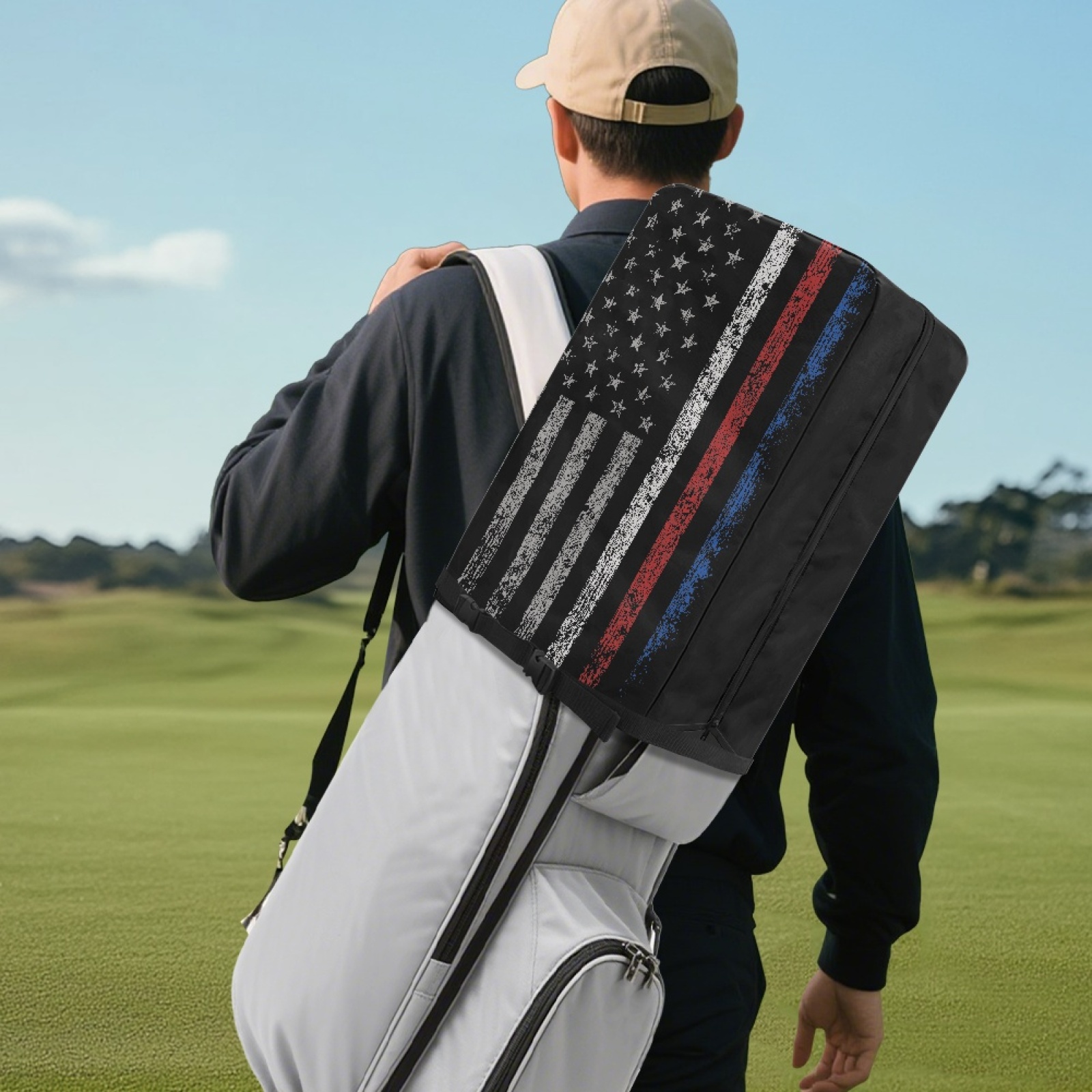 Yuyamidu American Flag Golf Bag Cover 4th of July Golf Bag Dust Cover Hood Waterproof Golf Caddy Bag Cover Decorations Golf Gifts for Men Women