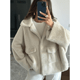 thumbnail image 5 of Chaqueta informal de lana de cordero con botones a presión y solapa para mujer, abrigo grueso liso a la moda con bolsillos y manga larga, prendas de vestir cálidas y elegantes para invierno 2024, 5 of 5