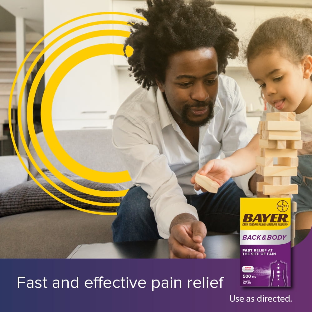 (3 pack) Bayer Back and Body Extra Strength Aspirin 500mg, Aspirin Plus 32.5 mg Caffeine Pain Reliever, Powerful Back and Body Pain Relief, 100 Coated Caplets