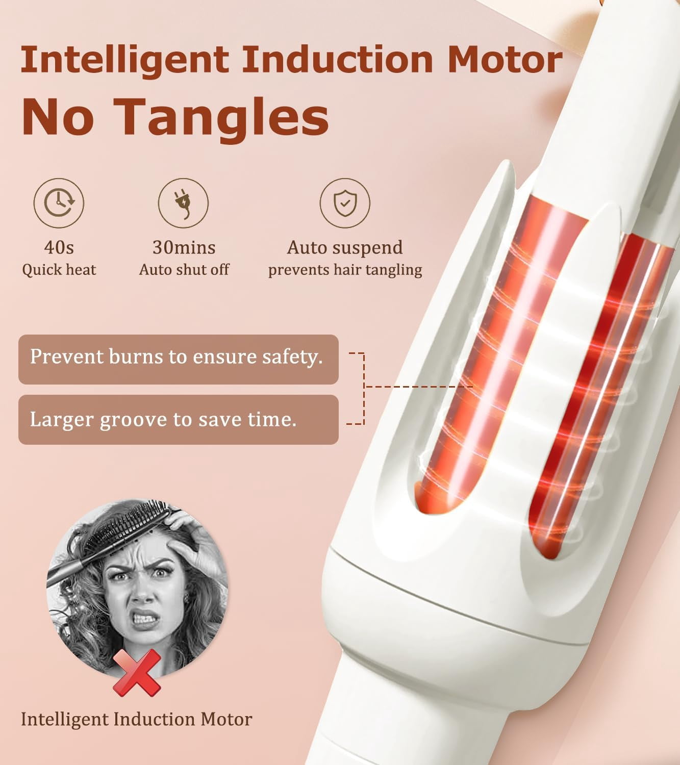 Automatic Hair Curler with 4 Temperature & 3 Timer Settings, Auto-Rotating Ceramic Curling Iron with Anti-Tangle & Anti-Scold Design