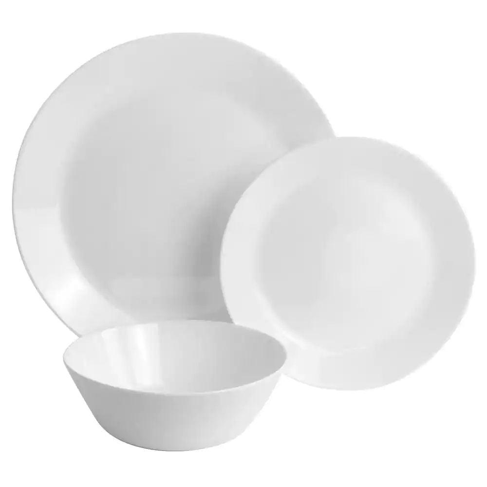 Gibson Courtyard 12 Piece Dinnerware Set in Opal Tempered Glass