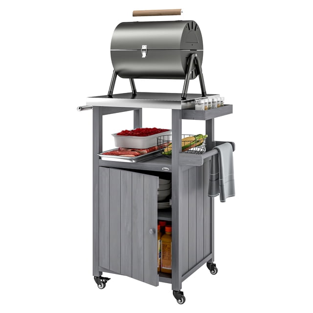 Outsunny Table de Gril avec Dessus en Acier Inoxydable, Table de Four à Pizza, Gris Foncé