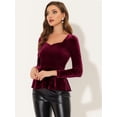 thumbnail image 3 of Blusa de terciopelo Allegra K elegante escote corazón manga larga peplum borgoña XL, 3 of 5